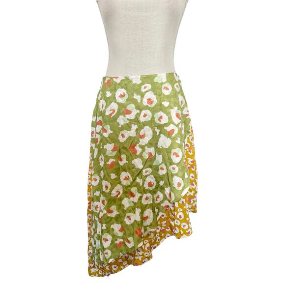 LAIA Asymmetrical Tulip Hem Mixed Print Midi Skirt Green Small - Picture 1 of 6